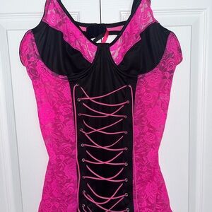 Pink and Black Lace Corset Top